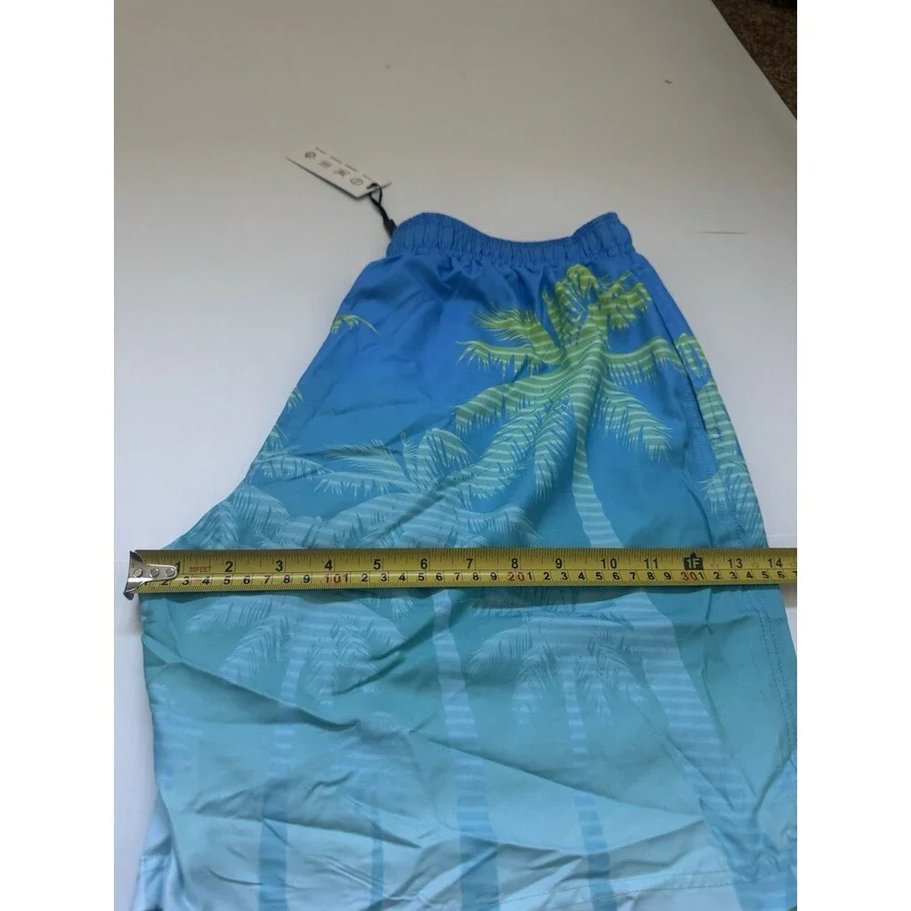 NWT Cozople Men’s Swim Trunks Blue Palm Tree Print Quick Dry Shorts Size M NWT